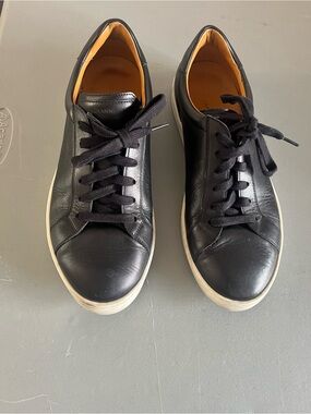 Men's Black Leather Low-Top Sneakers - Unbranded